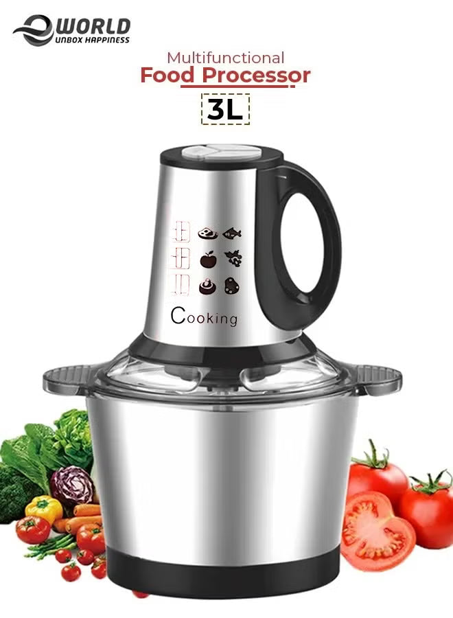 Electric Meat Chopper and Grinder, Stainless Steel Food Processor for Vegetable and Fruits 3L
